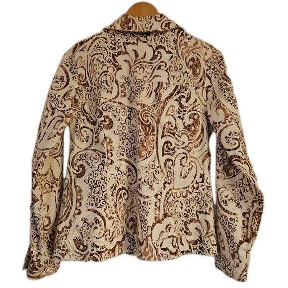 Additions By Chicos Size 0 Paisley Jacket Trucker Boho Brown Pockets - Picture 2 of 9